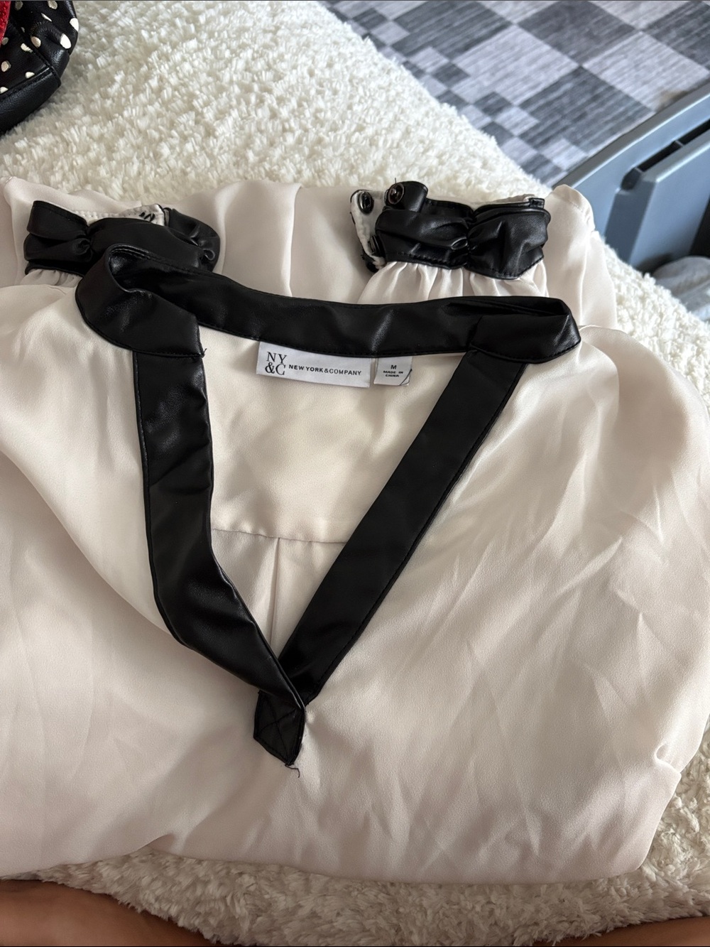 New York & Company Cream Blouse with Black Trim